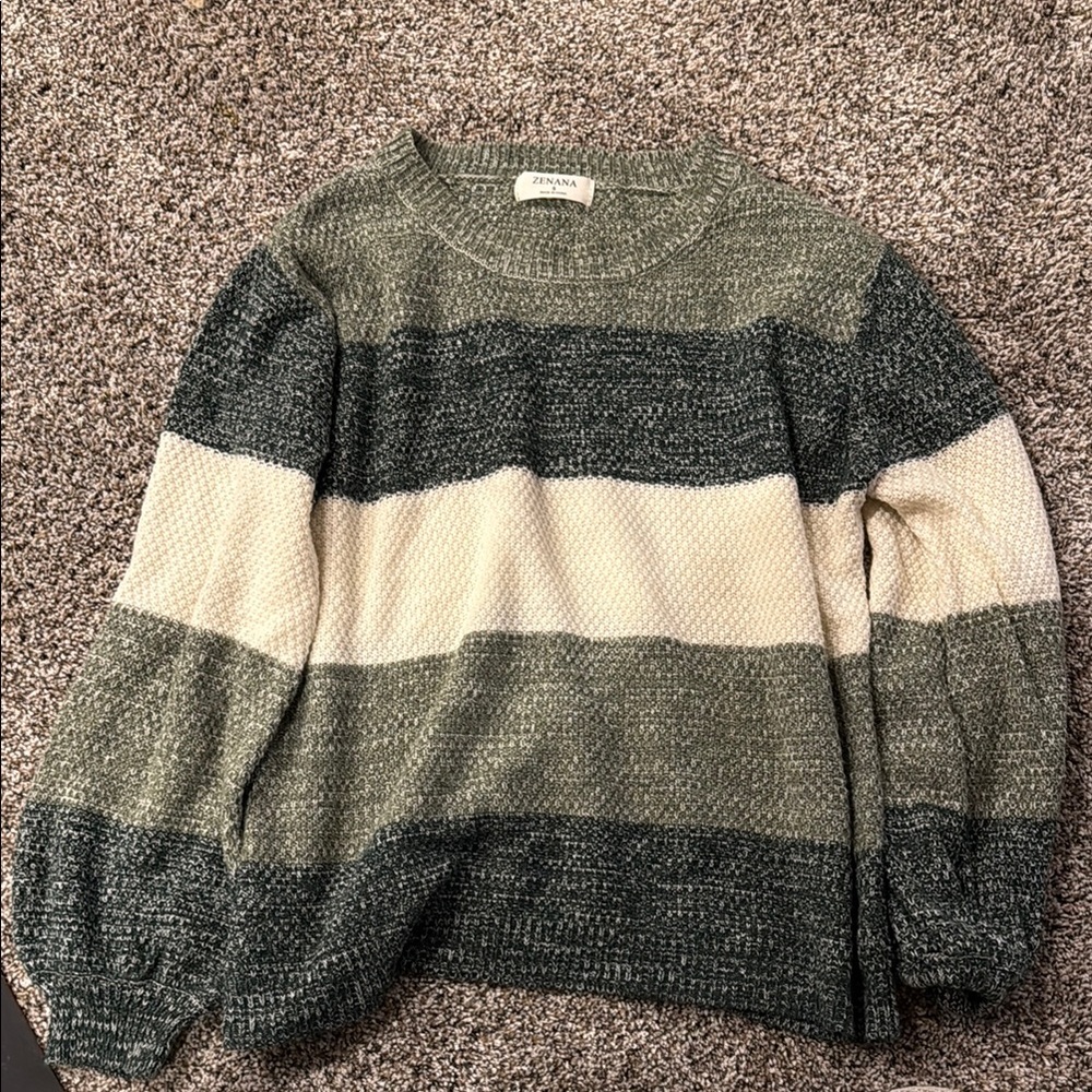 Zara Green and Cream Knit Pullover